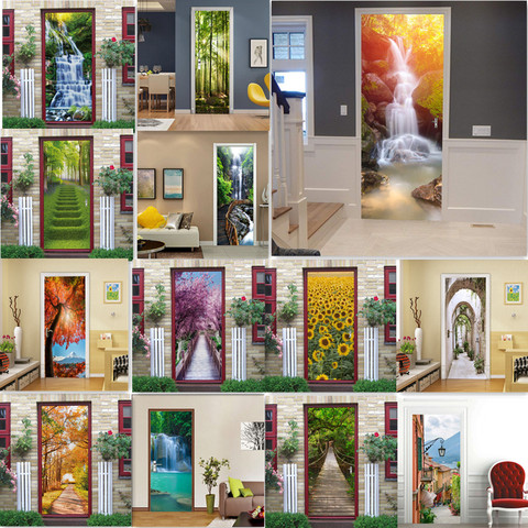 PVC Wallpaper 3D Door Sticker Natural Scenery Poster Kitchen Bedroom Home Design Decor Mural Self Stick DIY Wall Decals 2pcs/set ► Photo 1/6