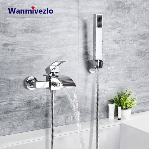 Chrome Waterfall Bathtub Faucet Wall Mounted Tub Tap Waterfall Hot Cold Water Mixer Tap Bath Shower Faucet Tap Robinet Baignoire ► Photo 1/6