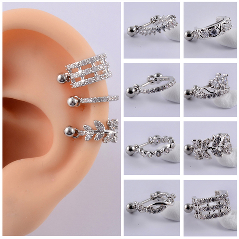 1pcs Stainless Steel Barbell With CZ Hoop Ear Tragus Cartilage Helix Earrings Ear Studs Ear Cuff Rook Lobe Piercing Jewelry ► Photo 1/6