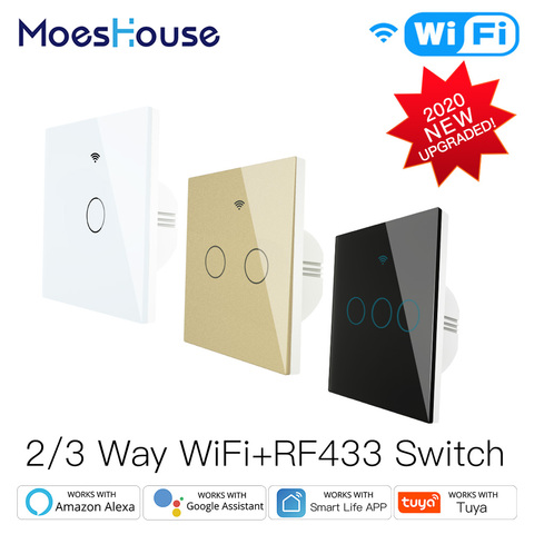 2022 NEW WiFi RF433 Smart Touch Switch 2/3 Way Smart Life/Tuya App Control,Alexa Google Home Voice Control 1/2/3 Gang EU US ► Photo 1/6