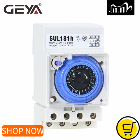GEYA SUL181h Mechanical Timer Switch 24 Hours Programmable Din Rail Time Switch with Battery 110V-240V ► Photo 1/6