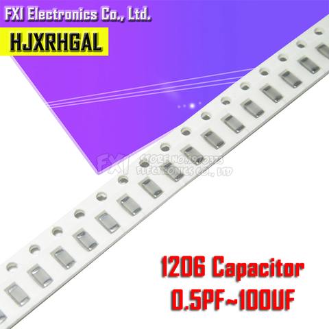 100pcs 1206 50V SMD Thick Film hjxrhgal Chip Multilayer Ceramic Capacitor 0.5pF-100uF 10NF 100NF 1UF 2.2UF 4.7UF 10UF 1PF 6PF ► Photo 1/2