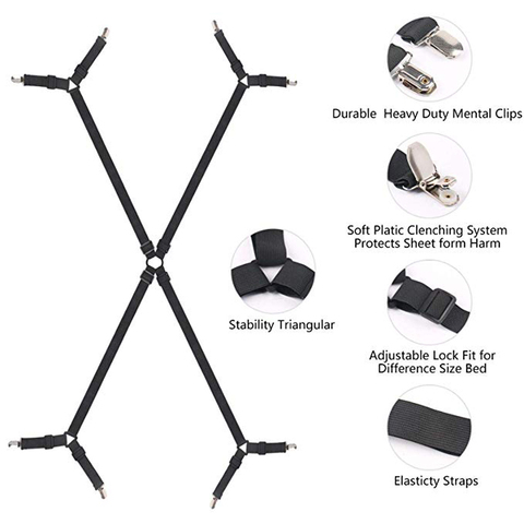 1 Set Crisscross Adjustable Bed Fitted Sheet Straps Suspenders Gripper Holder Fastener Clips Clippers Kit Home Textiles Organize ► Photo 1/6