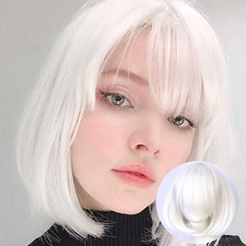 LUPU Pink Red Black Blue Purple Blonde White Wig Female Short Bob Synthetic Wig Hellown Christmas Party Cosplay Wigs For Women ► Photo 1/6