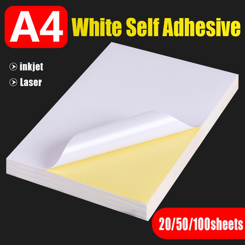20 50 Sheets A4 White Self Adhesive Sticker Label Matte Glossy Surface Paper Sheet for Laser Inkjet Printer Copier Craft Paper ► Photo 1/4