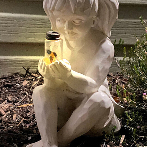 A Kid With Solar Fireflies Garden Statue Resin Jar Boy Girl Statue Flowerbed Yard Outdoor Sculpture Decor Garden Statue Artwork ► Photo 1/6