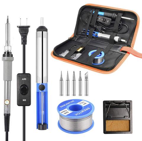 Soldering iron kit adjustable temperature 220V 60W solder welding tools Ceramic heater soldering tips Desoldering Pump ► Photo 1/6