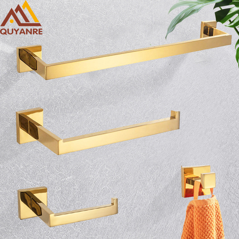 Polished Gold Bathroom Hardware Set Stainless Steel Robe Hook Towel Bar Toilet Roll Paper Holder Towel Ring Bathroom Accessories ► Photo 1/6