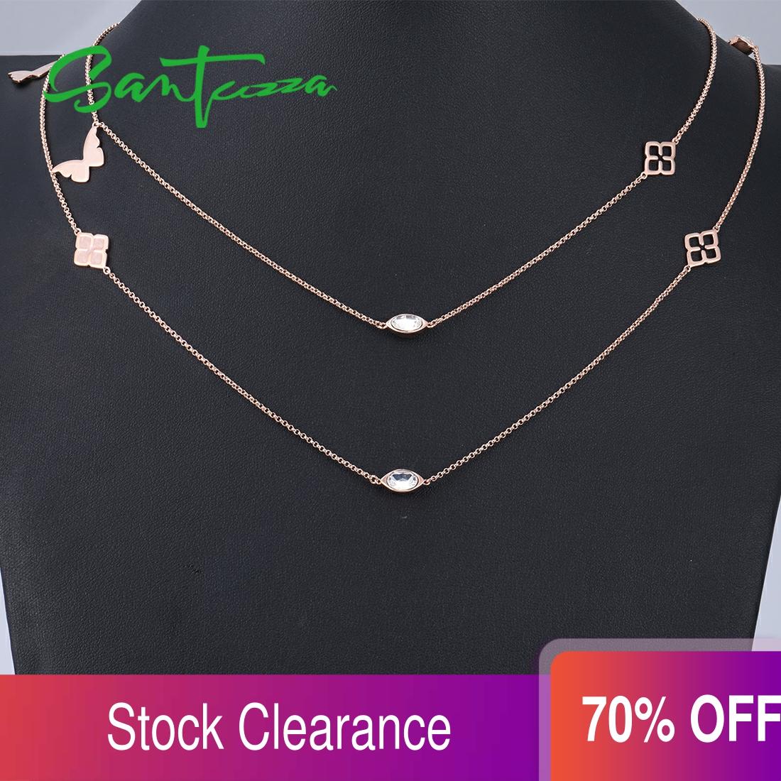 SANTUZZA Geometric Necklace For Woman Multi-Color Butterflies Sparkling Crystal Necklace 110CM Fashion Jewelry HANDMADE Enamel ► Photo 1/6