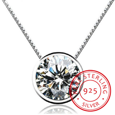 925 Sterling Sliver Round Zircon Pendant Necklace For Women Gift 45cm Water-wave Chain Choker Collares Kolye S-n96 ► Photo 1/6