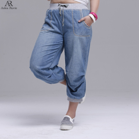 2022 summer women jeans  harem pants plus size loose trousers for women denim pants Capris   6XL ► Photo 1/6