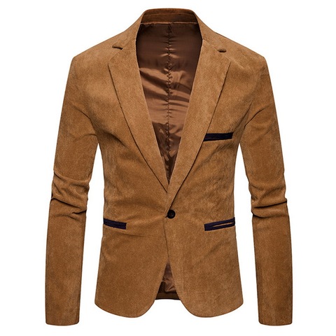 NEGIZBER 2022 New Brand Men's Suit Jackets Solid Slim Fit Single Button Dress Suits Men Fashion Casual Corduroy Blazer Men ► Photo 1/6