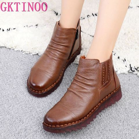 GKTINOO 2022 Fashion Winter Women Shoes Woman Genuine Leather Flat Ankle Boots Women Waterproof Wedge Warm Boots ► Photo 1/6