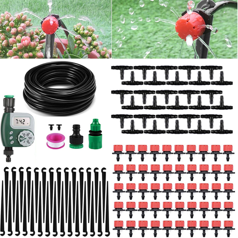 DIY Micro Drip Irrigation Auto Timer Self Plant Watering Garden Hose System kit