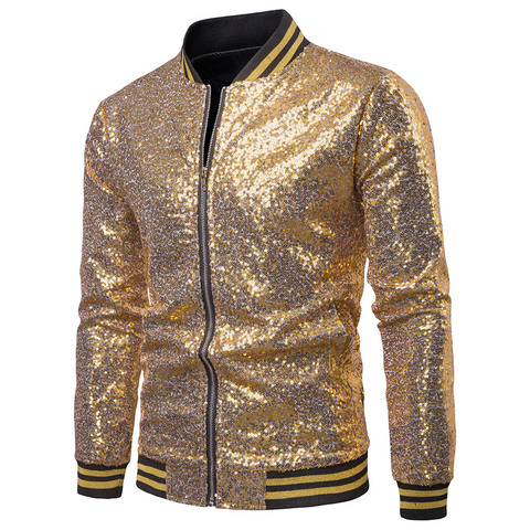 Men Shiny Blazers Gold Sequin Glitter Suit Jackets Male Nightclub Zipper Suit Blazer DJ Stage Blazers ► Photo 1/6