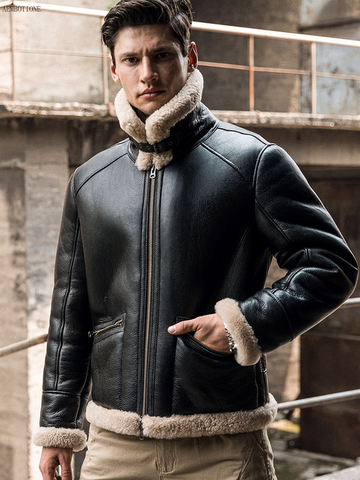 New Men Winter Thicker Fur One Leather Coat Men's Sheepskin Leather Jacket High-end Mens Shearling Locomotive Fur Air Force Suit ► Photo 1/6