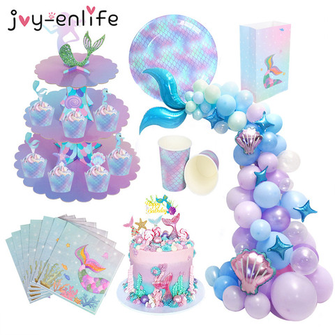 Buy Online Mermaid Party Decorations Birthday Cake Stand Paper Plate Cup Under The Sea Party Supplies Girl Birthday Party Baby Shower Decor Alitools