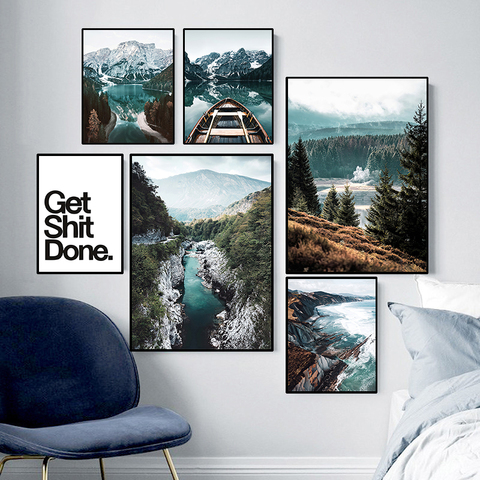Nature Scenery Painting Home Backdrop Decor Wall Art Canvas Painting Blue Mountain Lake Picture Landscape Print for Dormitory ► Photo 1/6
