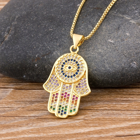 2022 Dropshipping Hamsa Evil Eye Necklace For Women Collares  Colorful Palm Fatima Necklace Best Party Birthday Jewelry Gift ► Photo 1/6