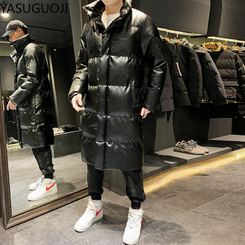 YASUGUOJI New 2022 Thicken Cotton Padded Long Coat Men Winter Puffer Jacket Men Fashion Leather Parkas Mens Bubble Coat ► Photo 1/6