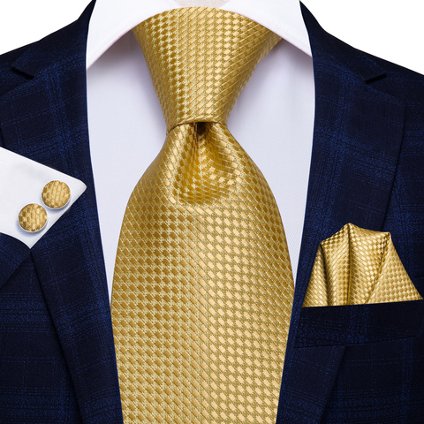 Hi-Tie Solid Gold Yellow Silk Ties For Men Handky Cufflinks Set Fashion Gift For Men's Tie Wedding Business Necktie  ► Photo 1/6