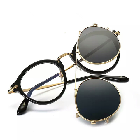 Fashion Round Glasses Clear Frame Women Spectacle Myopia Men EyeGlasses Optical Frames With Vintage Clip On Polarized Sunglasses ► Photo 1/6