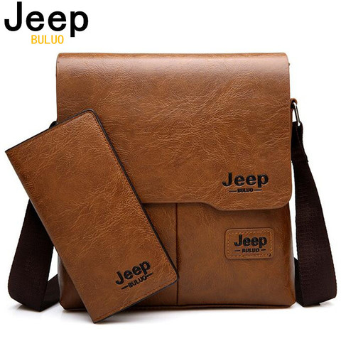 JEEP BULUO Man's Bag 2PC/Set Men Leather Messenger Shoulder Bags Business Crossbody Casual Bags Famous Brand Male Drop Shipping ► Photo 1/6