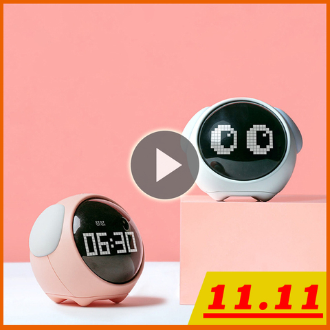 2022 New Cute Expression Alarm Clock Multifunctional Bedside Voice Control Night Light Snooze Chargeable Child Alarm Clock ► Photo 1/6