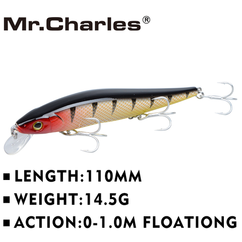 Mr.Charles CMC004 Fishing Lure 110mm/14.5g 0-1.0m Floating Super Minnow Three Hooks Crankbait Long Shot Hard Bait ► Photo 1/6