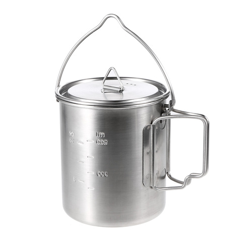750ml Stainless Steel Outdoor Camping Pot Hang Pot Cup Camping Water Mug Cup with Lid and Foldable Handle Outdoor Cooking Picnic ► Photo 1/6