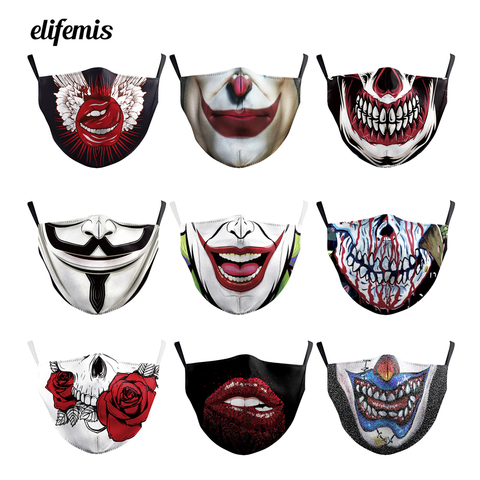 Buy Online Funny Jokers Smiling Clown Meme Lips Face Mask For Dust Washable Reusable Mouth Mask Breathable Skull Skeletons Pattern Alitools