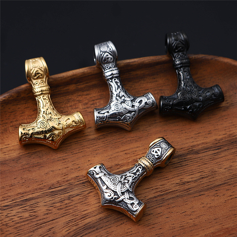 Stainless Steel Thor Hammer Vikings Necklace Men Nordic Vintage Male Pendant With 60cm Chain Fashion Jewelry For Boyfriend Gifts ► Photo 1/6