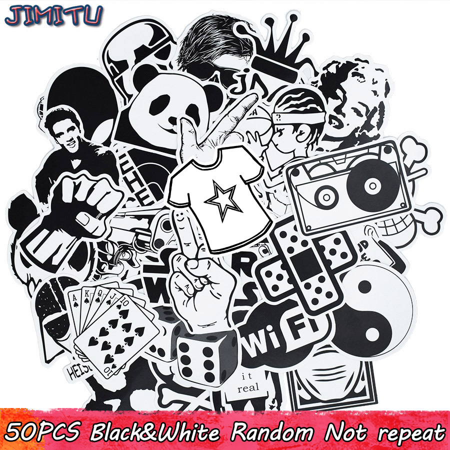 50pcs Black and White Series Sticker Graffiti Waterproof Stickers Luggage Laptop
