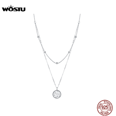 WOSTU Genuine 925 Sterling Silver Starry Star Necklace Double Layer Long Chain Link For Women Wedding Necklace Jewelry CQN365 ► Photo 1/6