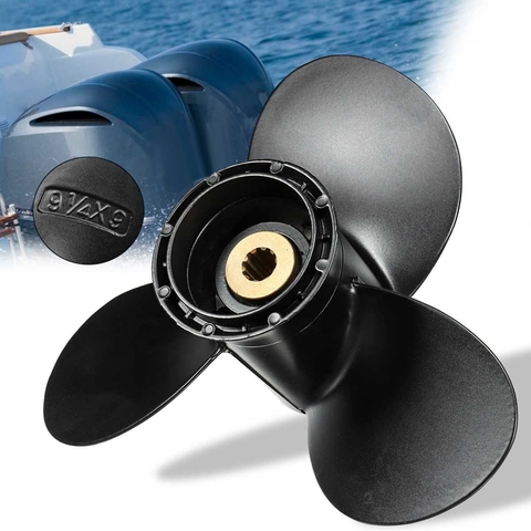 Outboard Propeller 58100-93723-019 For Suzuki 8-20Hp 9 1/4 X 9 Aluminum Alloy 3 Blade Black 10 Spline Tooth R Rotation ► Photo 1/6