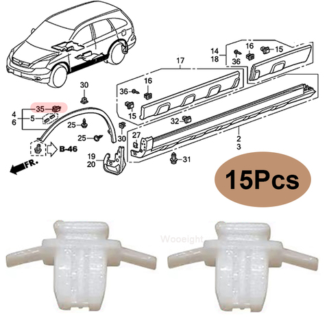 Wooeight 15Pcs/Set Nylon White Wing Wheel Arch Trim Clips Surround Garnish Clip 91513SMGE11 fit for Honda Civic CRV Accessories ► Photo 1/6