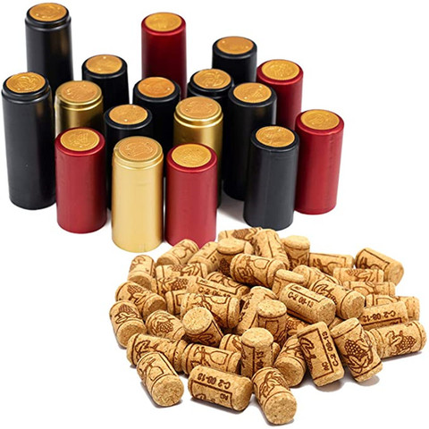 100 Pcs Natural Wine Bottle Corks and Seals Heat Shrink Capsules with Tear Tab for Straight Mouth Wine Bottles Cap ► Photo 1/6