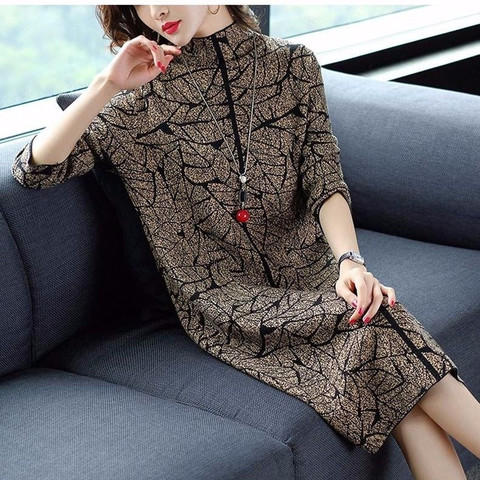 Women Turtleneck Knitted Retro Sweater Dress Fashion Long Sleeve Office Lady Clothes 2022 Winter New High Quality ► Photo 1/6