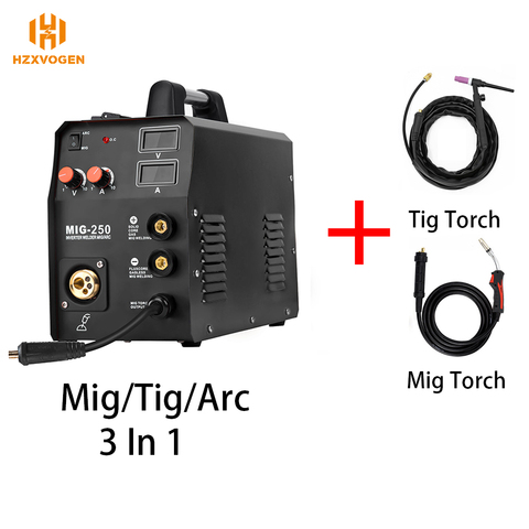 220V HZXVOGEN Welding Machine MIG250 MIG TIG  ARC 3 in 1 Mig Welder With 10-25mm Qucik Connector WP17V TIG Torch For Soldering ► Photo 1/6