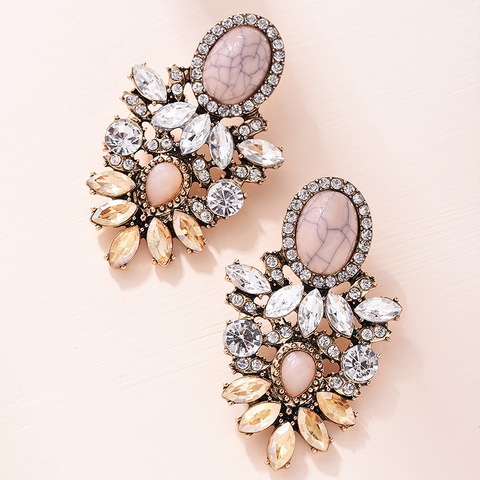 Pink Stone Crystal Flower Drop Earrings for Women Fashion Gold Rhinestones Earrings Modern Jewelry Gift ► Photo 1/6