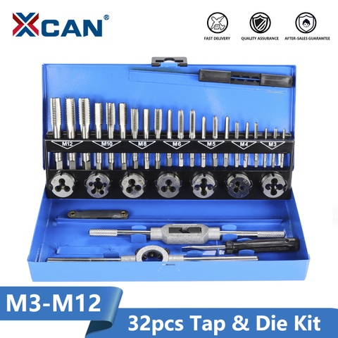 XCAN 32pc M3-M12 Metric Tap and Die set Hand Tapping Tools Screw Thread Tap Die Wrench Set ► Photo 1/6