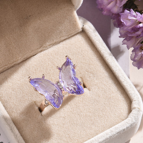 New Butterfly Ring Purple Fashion Popular Temperament Sweet Romantic Female Jewelry Girl Wedding Gift ► Photo 1/6