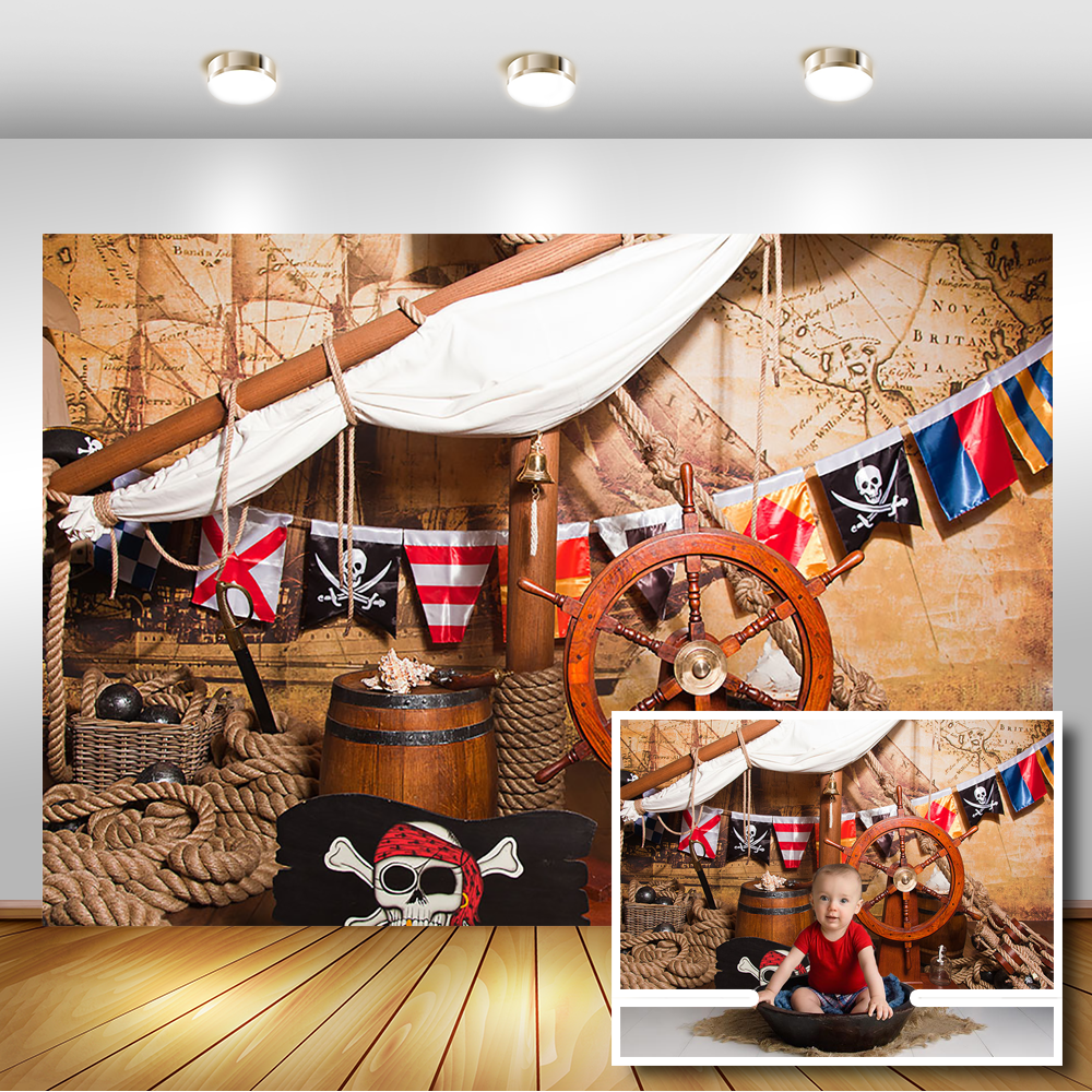 Buy Online Pirate Ship Deck Navigation Photography Backgrounds Adventure Map Baby Shower Birthday Party Backdrop Floor Photo Background Alitools