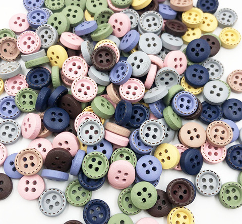 50pcs mini 1cm mix color Wooden sewing button scrapbook round dotted coffee four holes 10 mm WB743 ► Photo 1/1