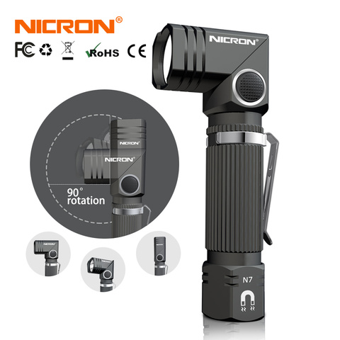 NICRON Led Flashlight Handfree Dual Fuel 90 Degree Twist Rotary Clip 600LM Waterproof Magnet Mini Lighting LED Torch Outdoor N7 ► Photo 1/6