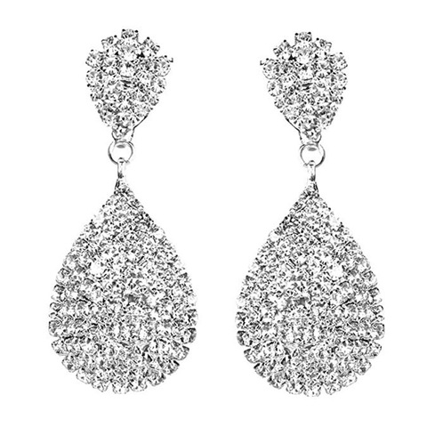 StoneFans Clip On Rhinestone Crystals Teardrop Dangle Earrings Long Statement Chandelier Drop Earrings no pierced for Women ► Photo 1/6