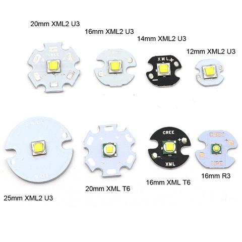 10W XM-L T6 XM-L2 U3 3W XPE R3 LED Emitter Chip Bulb Diode High Power LED Lamp Light Moulde with 16mm 20mm PCB Base Heatsink ► Photo 1/6