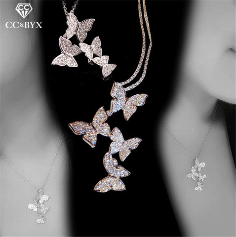 CC Necklaces Pendants For Women S925 Sterling Silver Butterfly Cubic Zirconia Clavicle Chain Fine Jewelry Drop Shipping CCN706 ► Photo 1/6