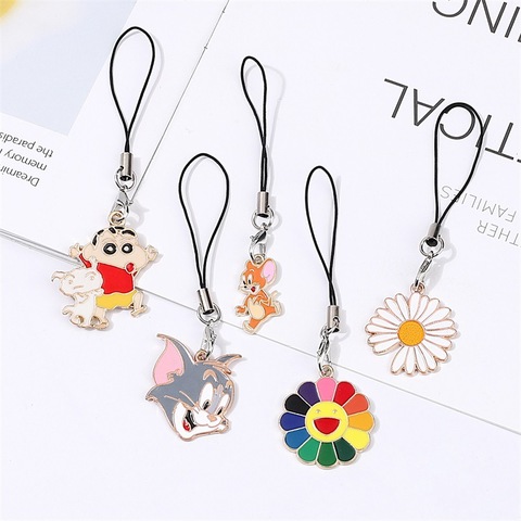 Hot Sales 1 Piece High Quality Metal Anime Sunflowers Daisy Mobile Phone Strap With Pendant Fashion Cartoon Key Chains ► Photo 1/5