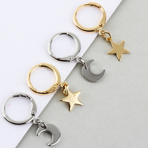 Punk Rock Small Star Moon Geometric Pendant Earrings Cross Pendientes Charm Hoop Dangle Earrings Metal Gold Color Ear Jewelry ► Photo 1/6